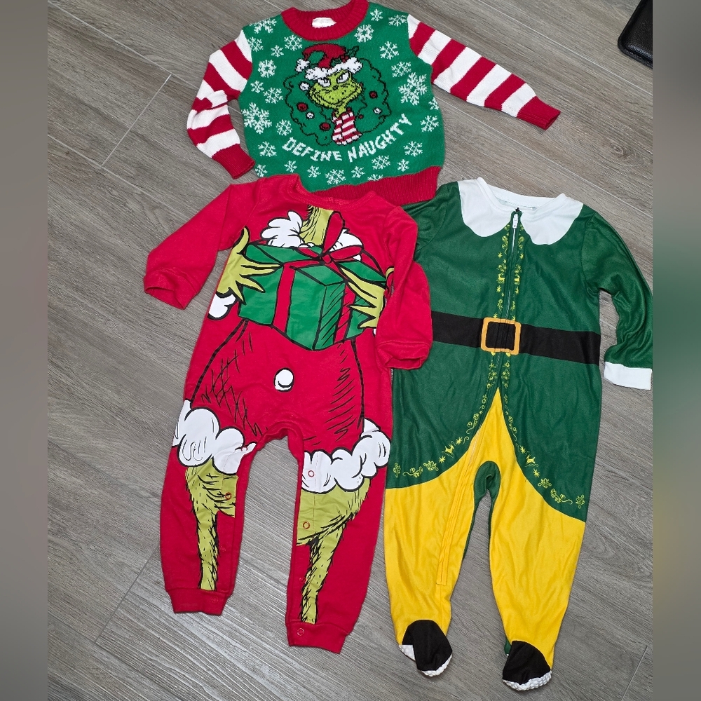 Christmas Bundle Grinch Sweater Grinch Suit & Elf Sleeper Sz 18 Months